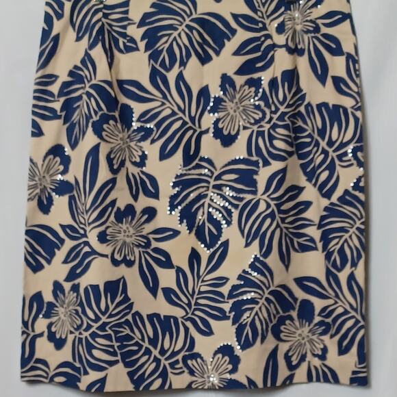 Talbots Stretch Floral Skirt Tan and Blue With Sequins. Size 16 - Picture 7 of 14